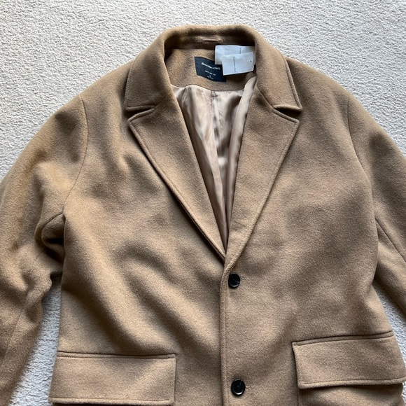Abercrombie & Fitch Men Wool Blend Topcoat Top Mac Coat Jacket Tan Camel Beige L - Picture 3 of 14